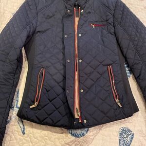 Zara Navy Quilted Puffer with Red Accents